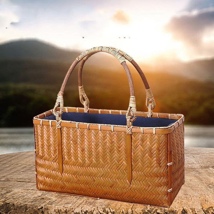 Shopping Portable Bamboo Basket And Bamboo Bag