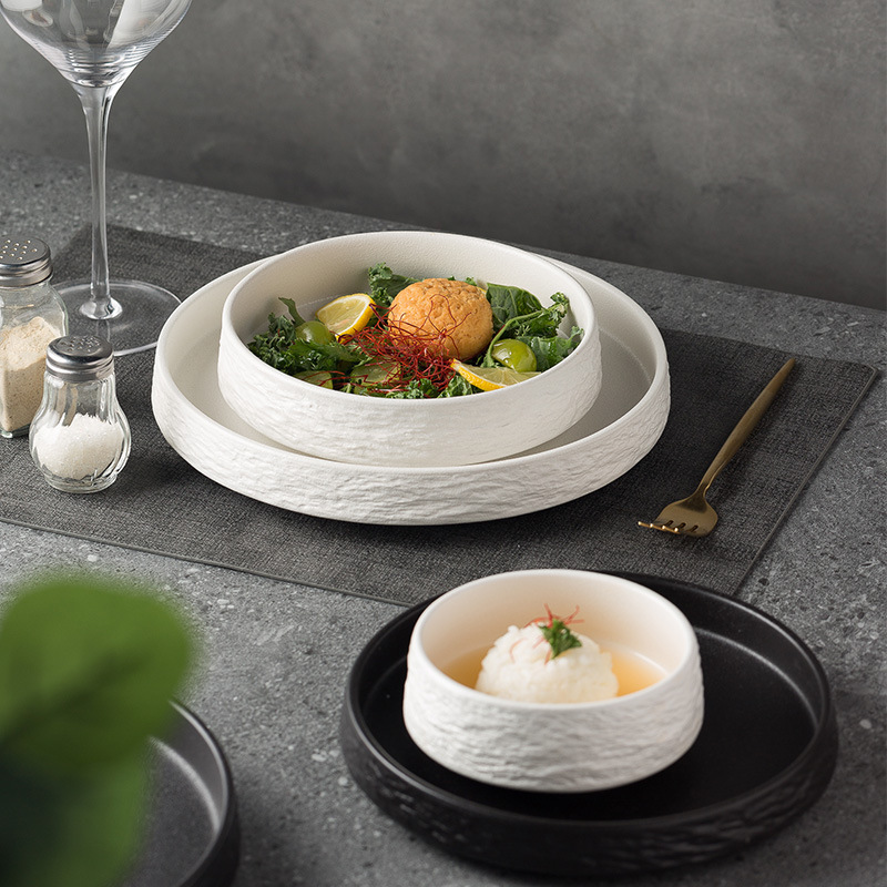 Japanese Ceramic Round Meal Tray Deep Plates Style Tableware
